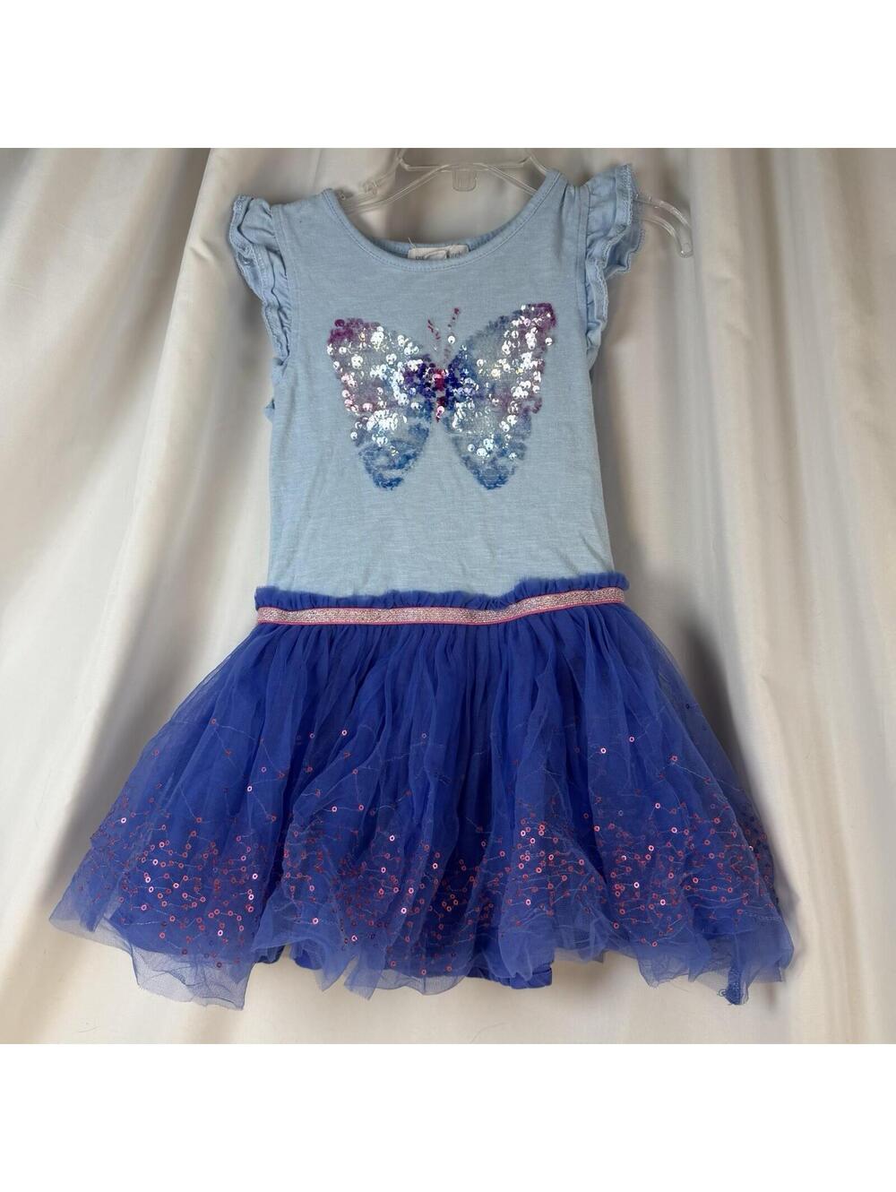 Pumpkin Patch Sequin Butterfly Tulle Dress Layered Sleeveless Twirl Blue 3T